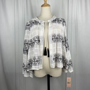 NWT - Nanette Lepore - Embroidered‎ Bell Sleeve Sheer Coverup/Blouse - Size 8
